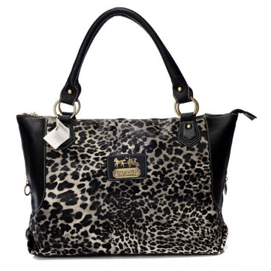 Coach Leopard Fur Large Black Totes BAH | Women - Click Image to Close